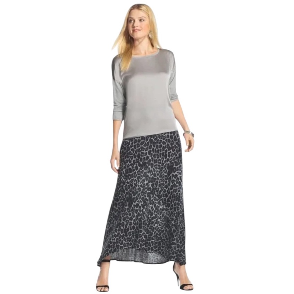 Chico’s Leopard Print High Low Maxi Skirt Sz 1/M Pull-On Elastic Edgy, Boho Chic - Picture 2 of 9